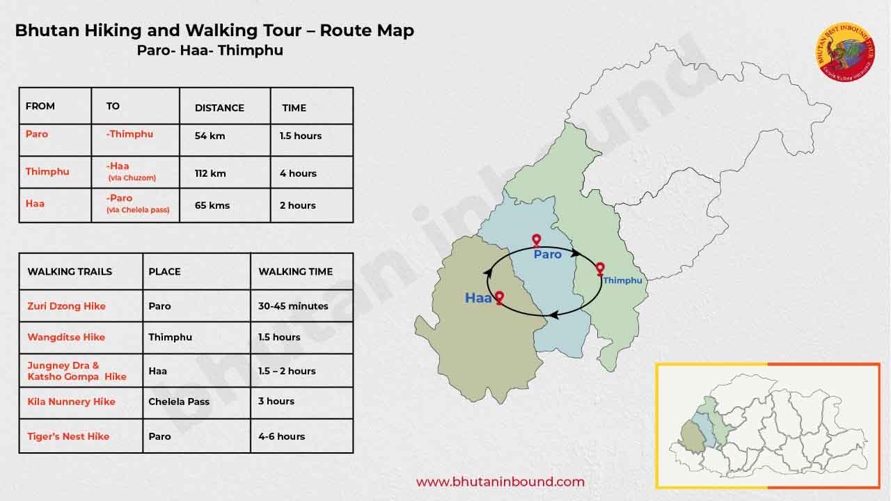 Bhutan Hiking & Walking Tour Map